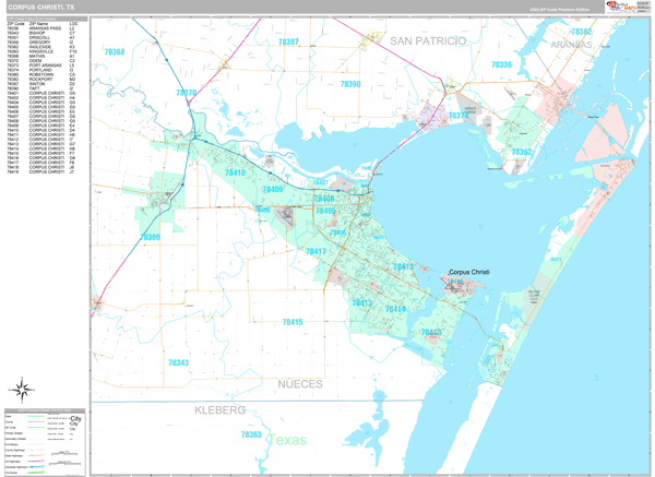Corpus Christi City Digital Map Premium Style